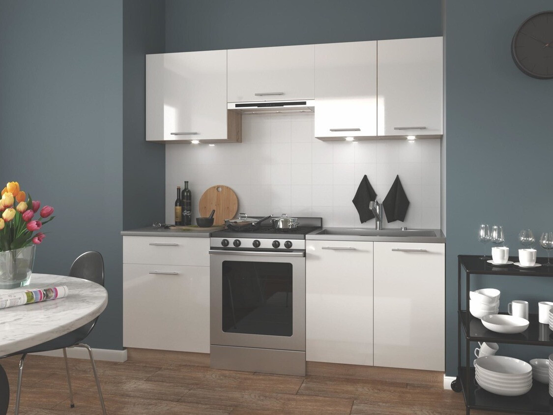 Kuhinjski set Houston 857 (Sjajno bijela + Sonoma hrast)