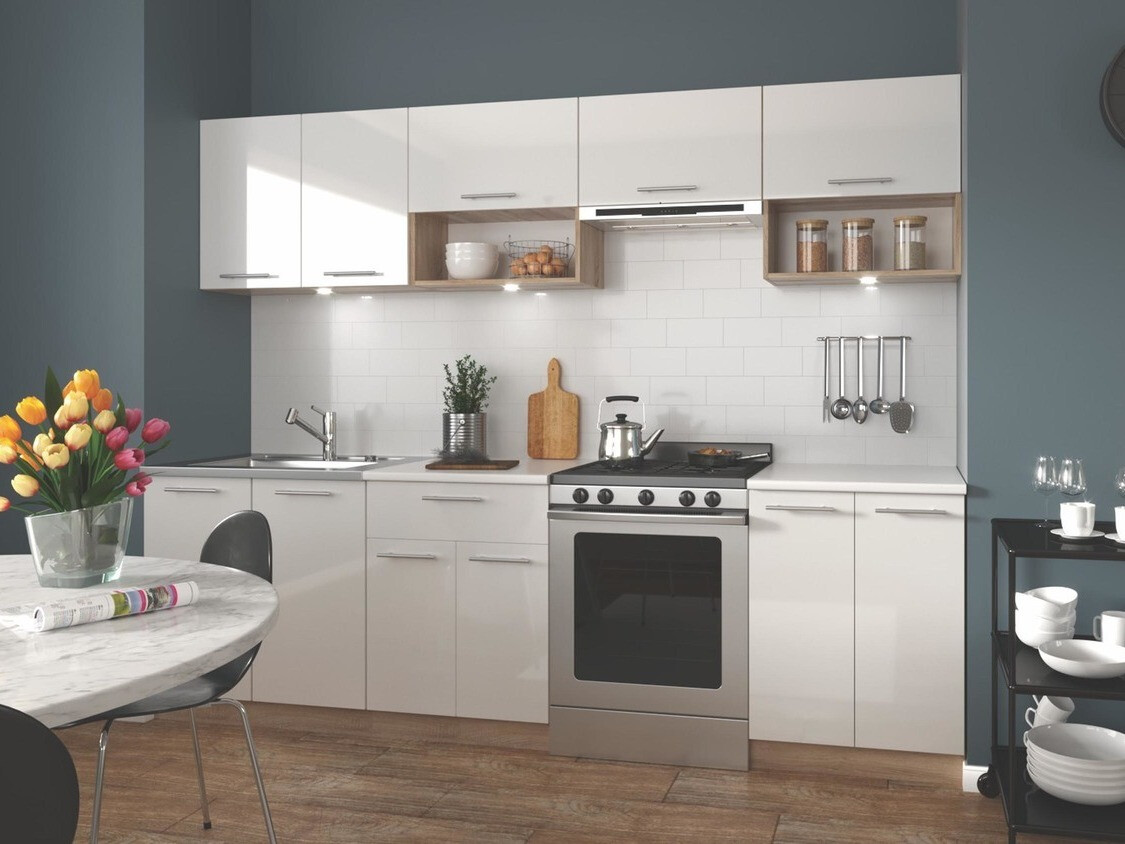 Kuhinjski set Houston 858 (Sjajno bijela + Sonoma hrast)