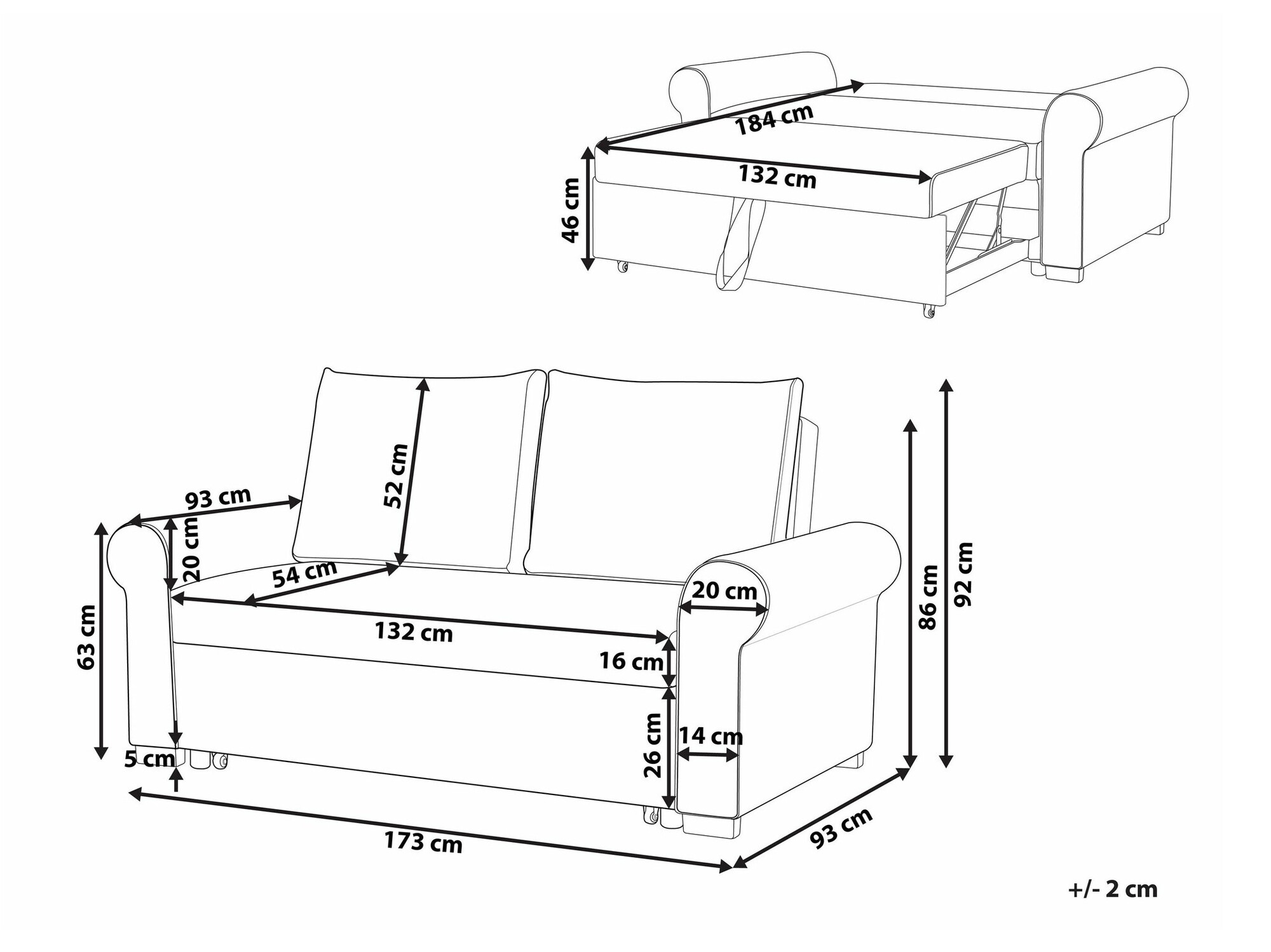 Kauč na razvlačenje Berwyn 1829 (Bijela)