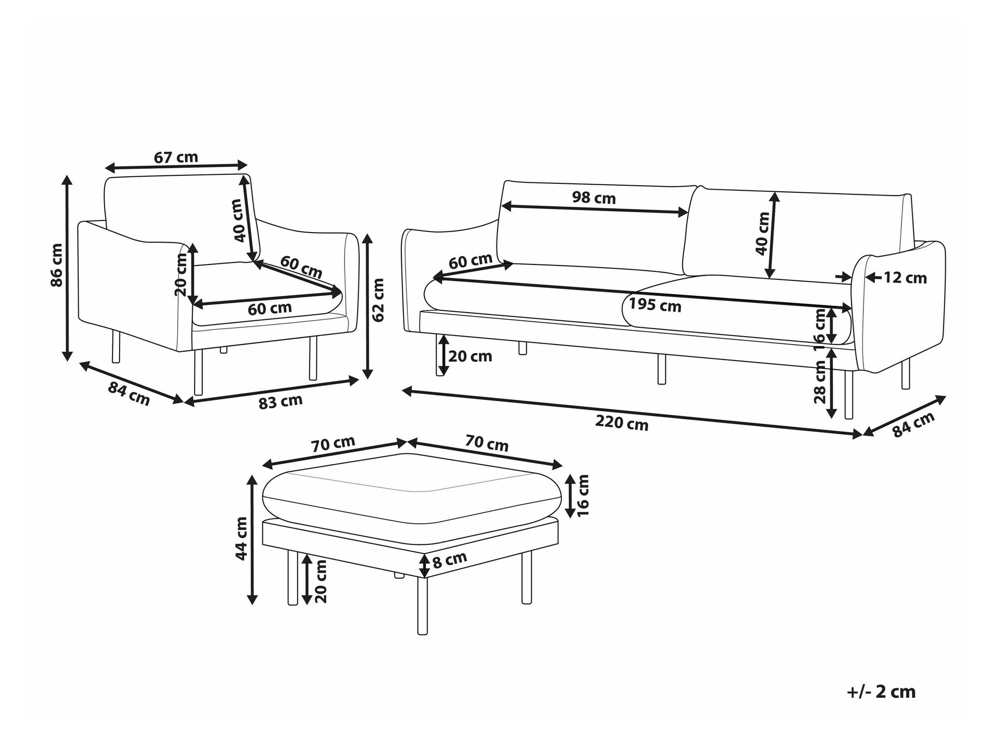 Tapecirani namještaj Berwyn 1828 (Siva)