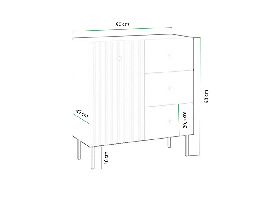 Komoda Etliva 100 (Bijela + Zlatno)