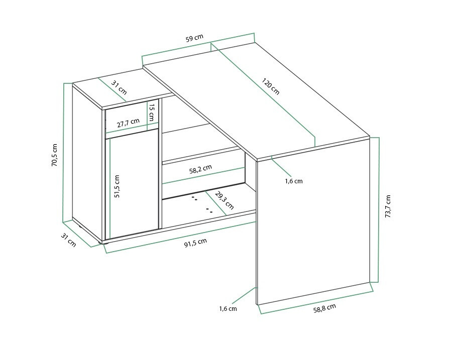 Kutni uredski stol Bristol 123 (Boja betona + Bijela)