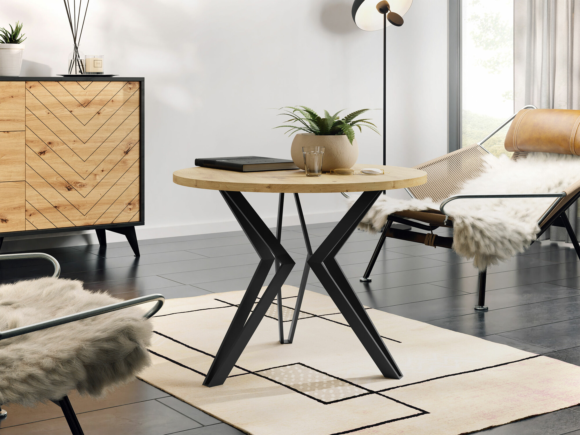 Stolić za kavu Dearborn 105 (Hrast Artisan + Crna)