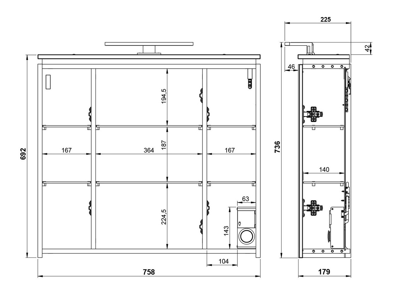 Kupaonski ormarić s ogledalom Larsalu 104 (Grafit)