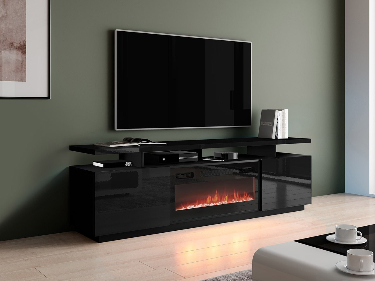 TV stol Figura I (Crna + Sjajno crna)