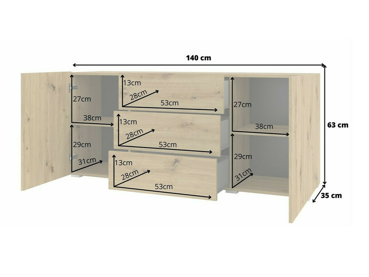 Komoda Revmiru 103 (Bijela + Hrast Wotan)