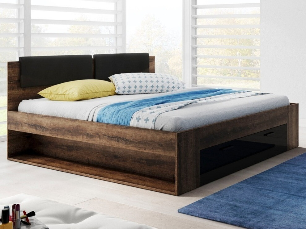 Krevet Levruvu 106 (Hrast Monastery + Sjajno crna)