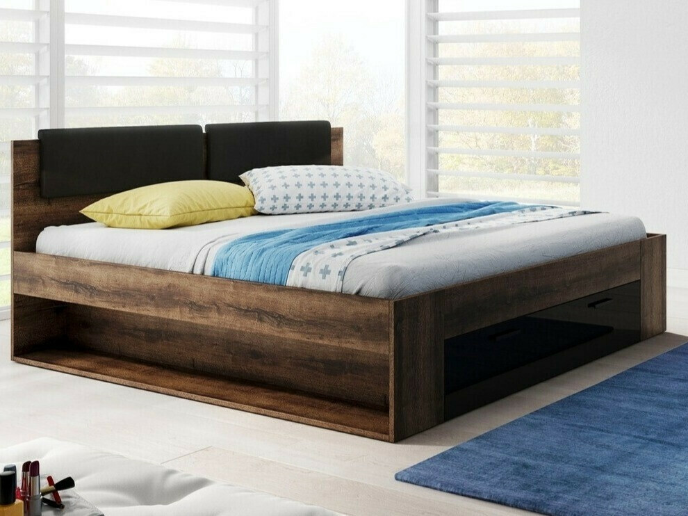 Krevet Levruvu 106 (Hrast Monastery + Sjajno crna)