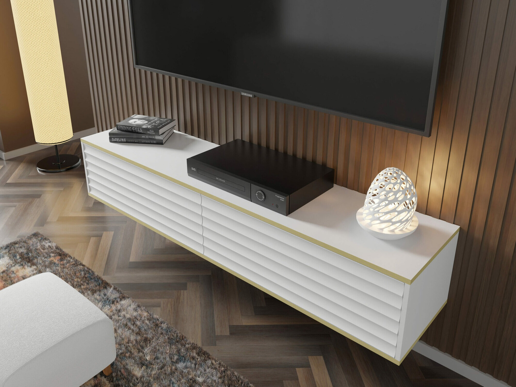 TV stol Buffalo 101 (Bijela + Zlatna)