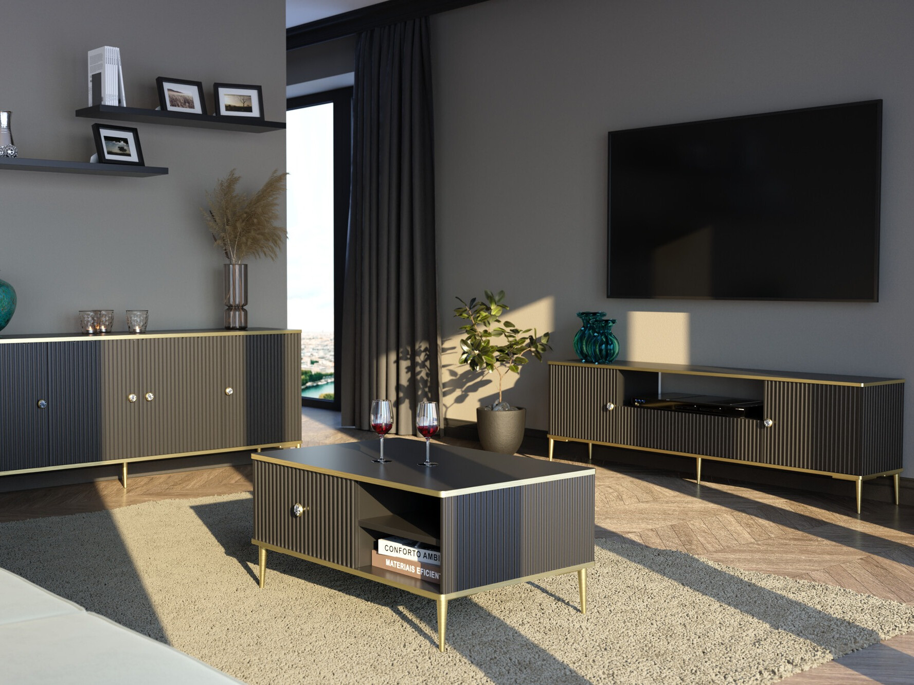 TV stol Romciro 100 (Crna + Zlatno)