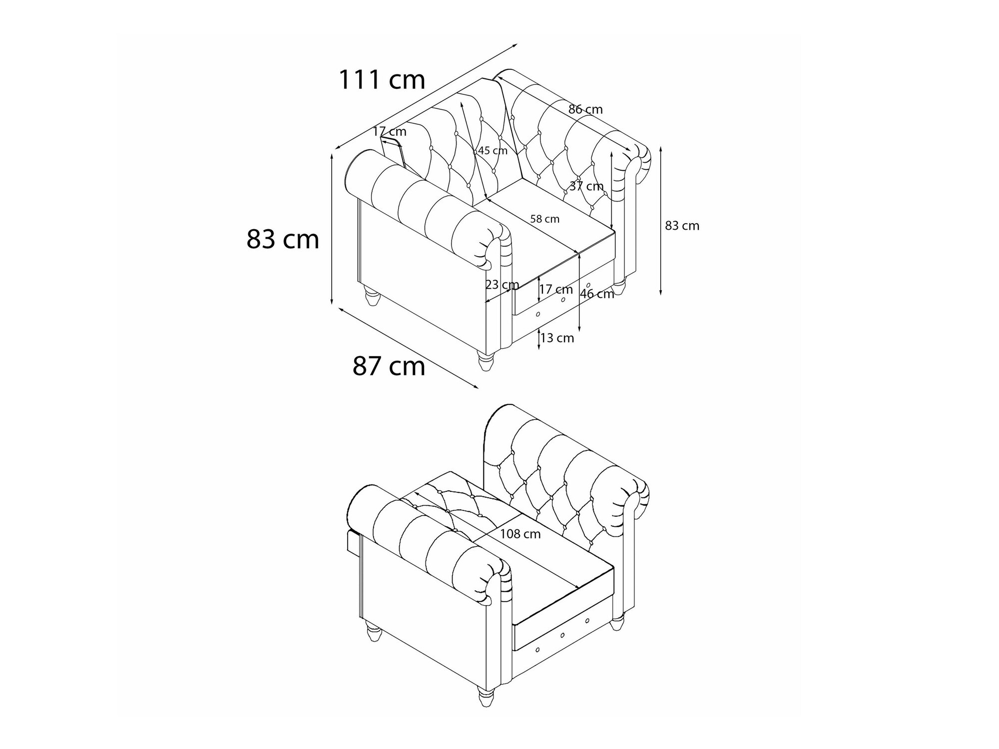 Chesterfield fotelja Tulsa 630 (Svijetlo siva)