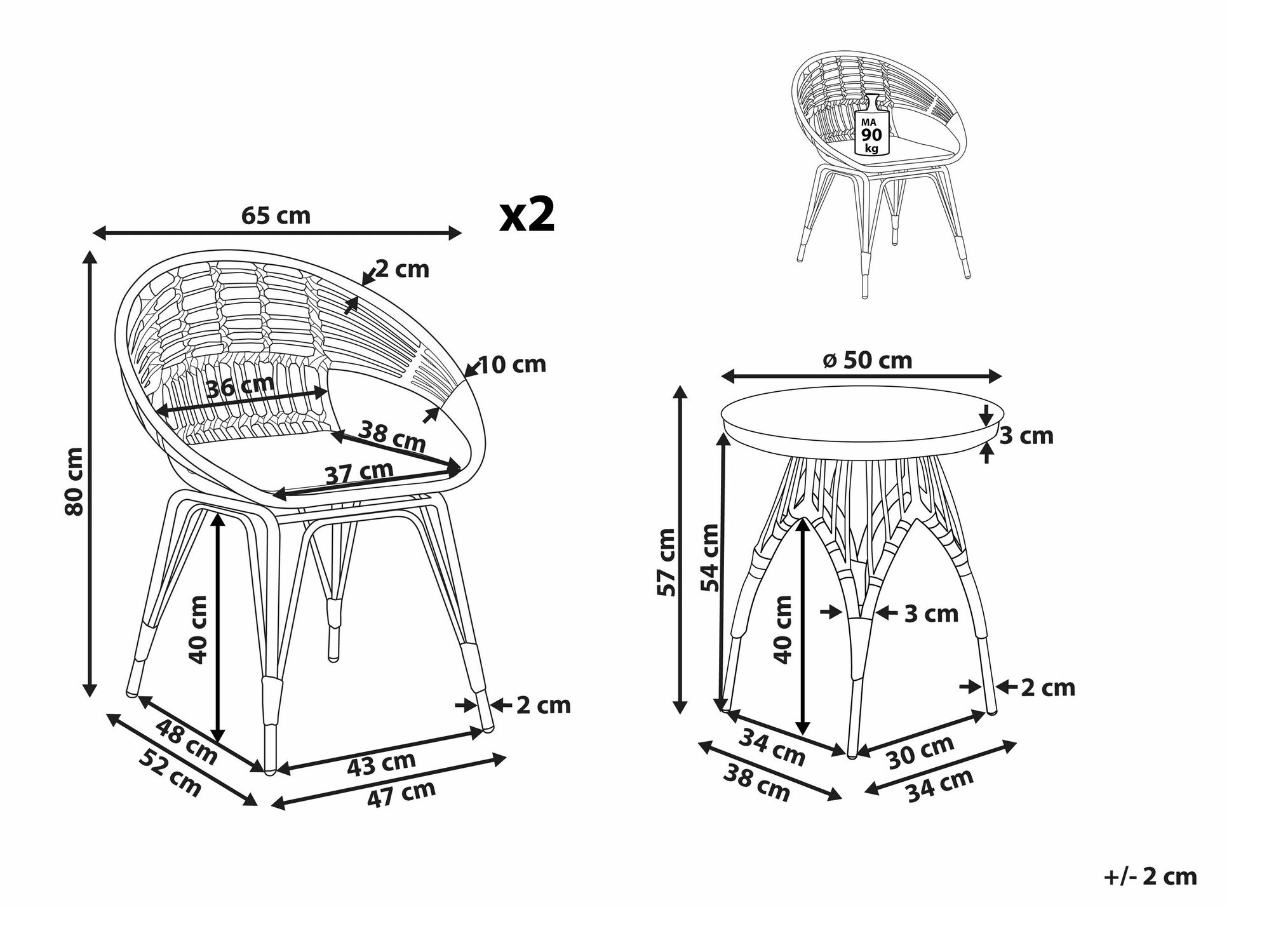Balkonska garnitura Berwyn 1838 (Crna + Bež)