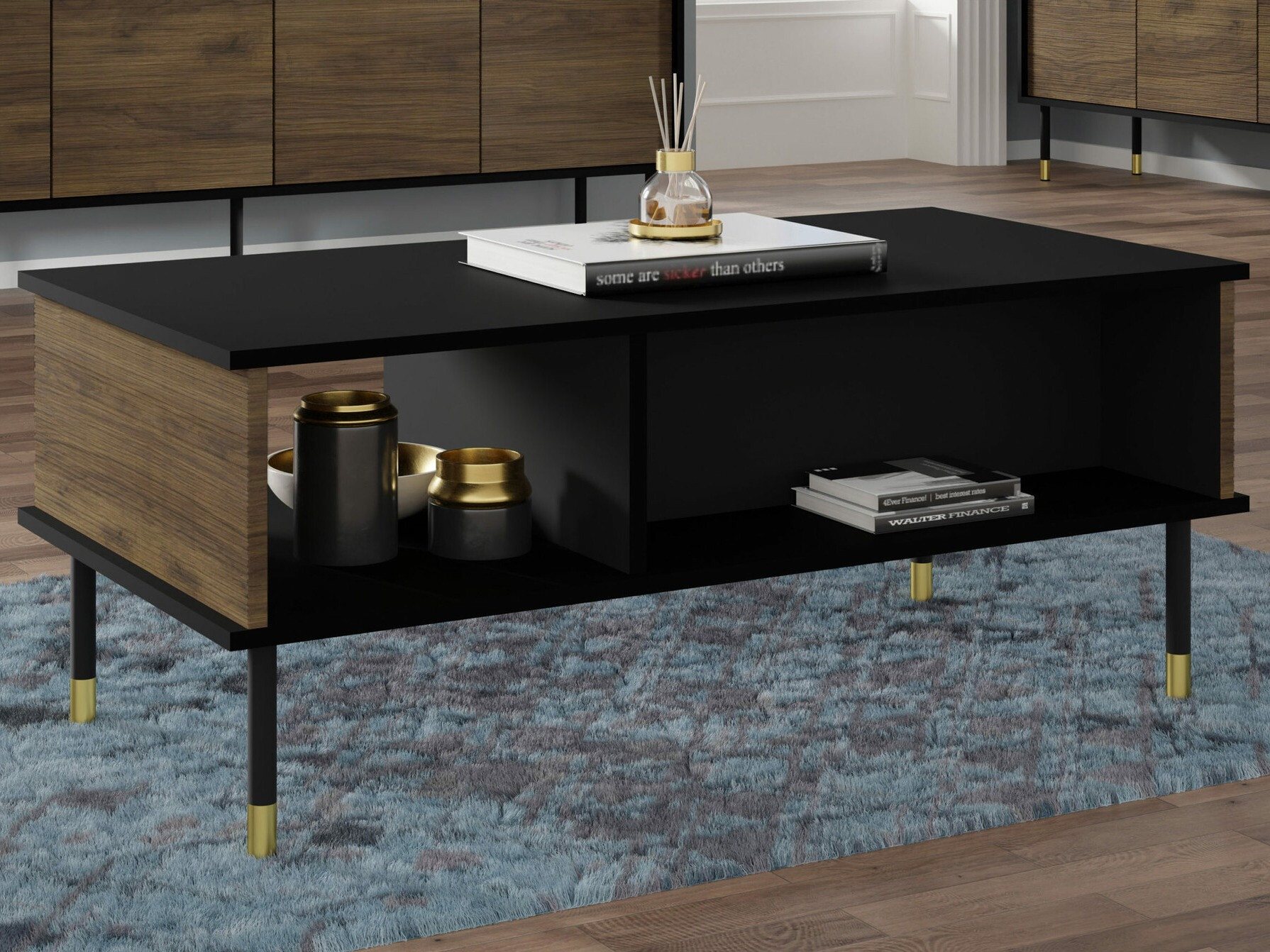 Stolić za kavu Romtole 102 (Crna + Tamni hrast)