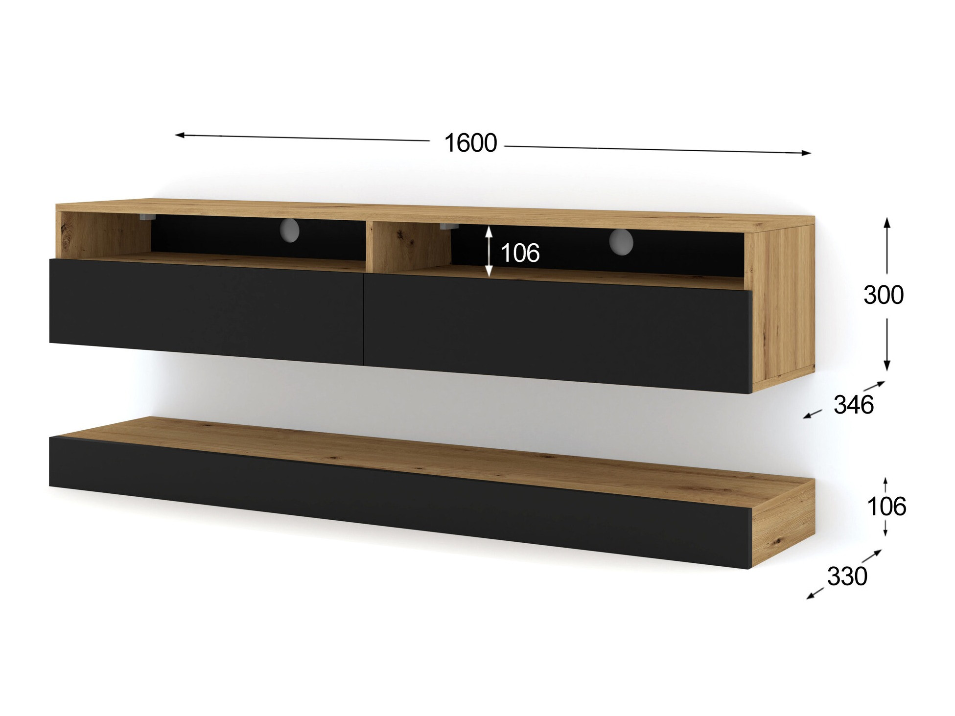 TV stol Buffalo 108 (Crna + Hrast Artisan)
