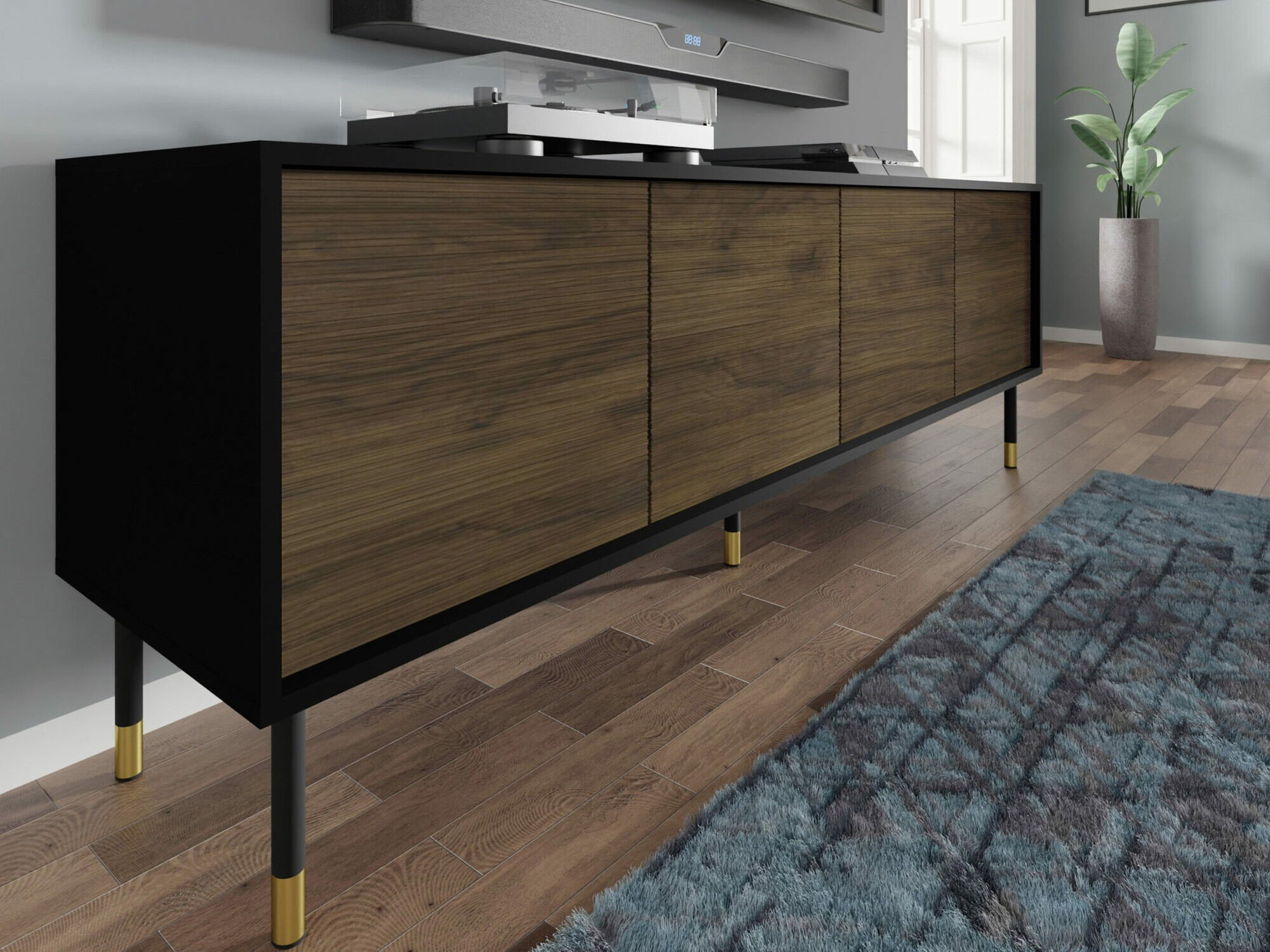 TV stol Romtole 100 (Crna + Tamni hrast)