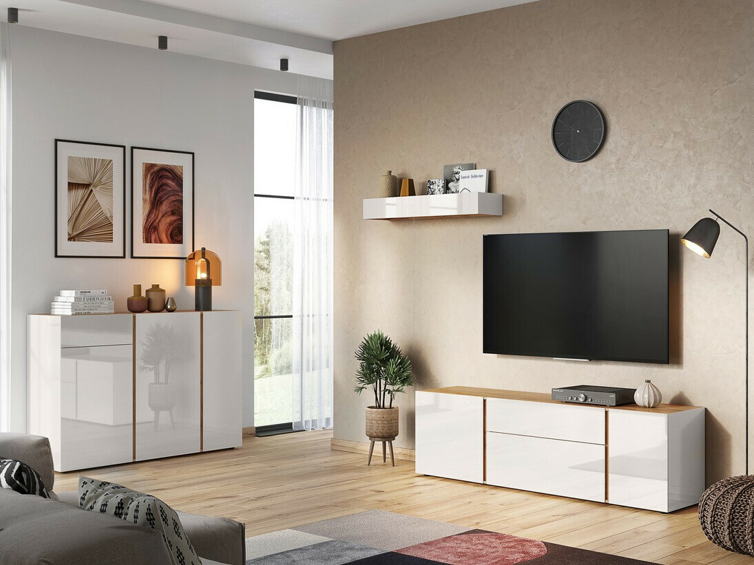 Komoda Sacramento 291 (Sjajni Svijetlo siva + Navarra hrast)