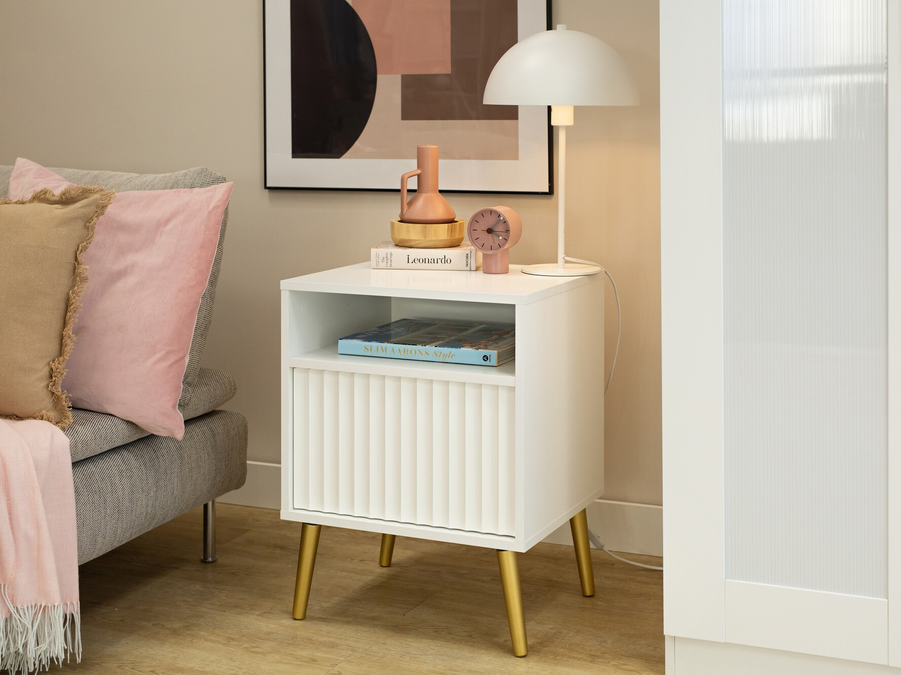 Noćni ormarić Cirferi 106 (Bijela + Zlatna)