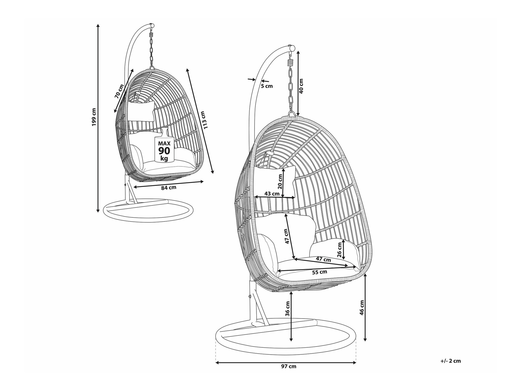 Viseća stolica Berwyn 1846 (Siva)
