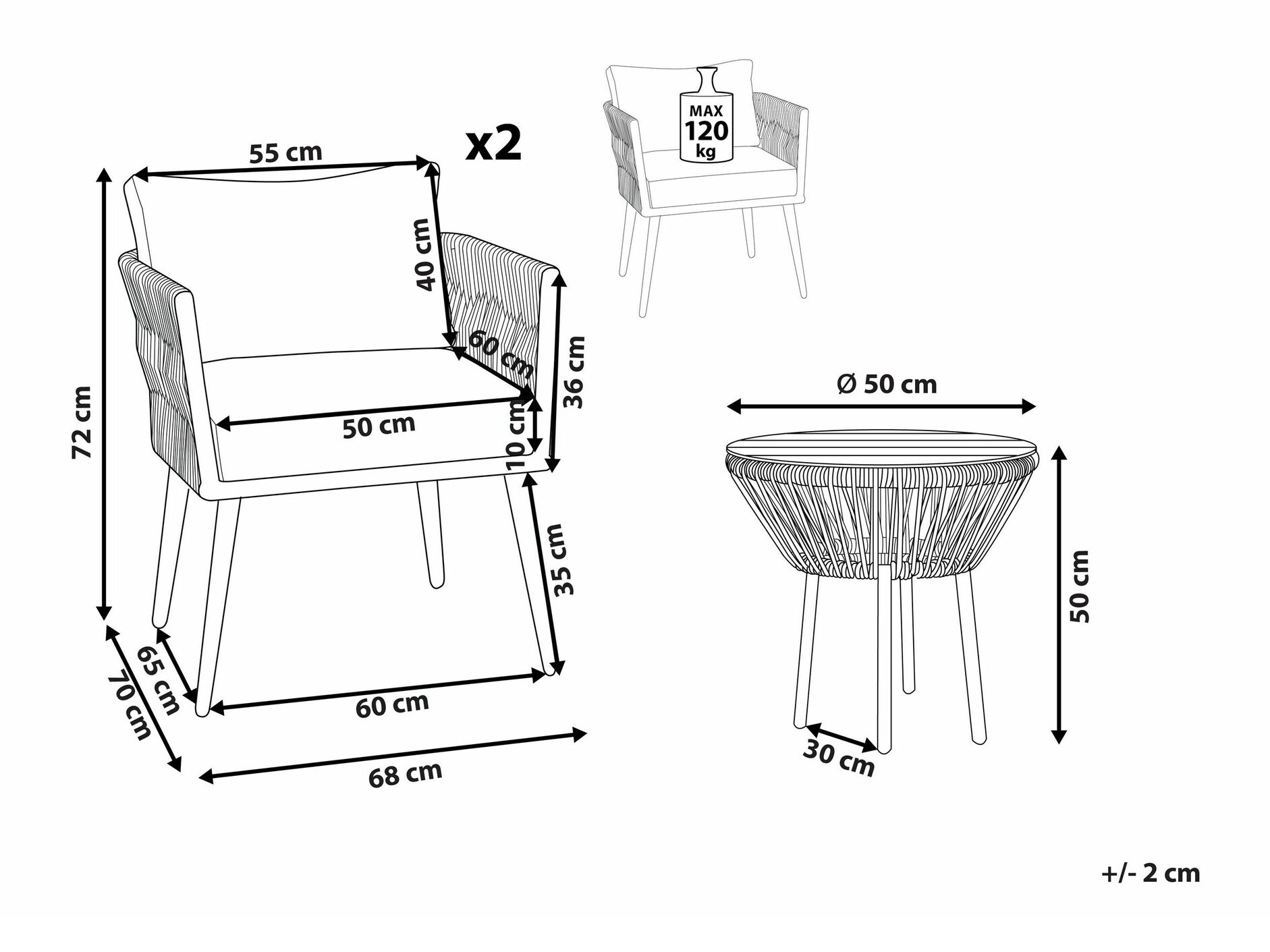 Set vrtnog namještaja Berwyn 1852 (Svijetlo smeđa + Siva)