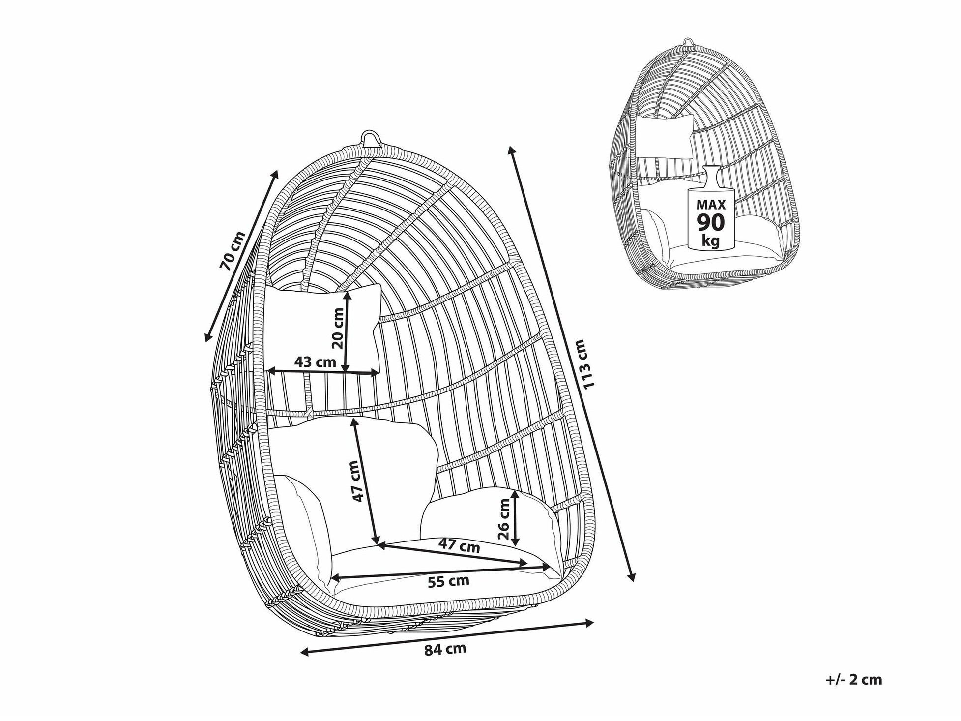 Viseća stolica Berwyn 1849 (Siva)