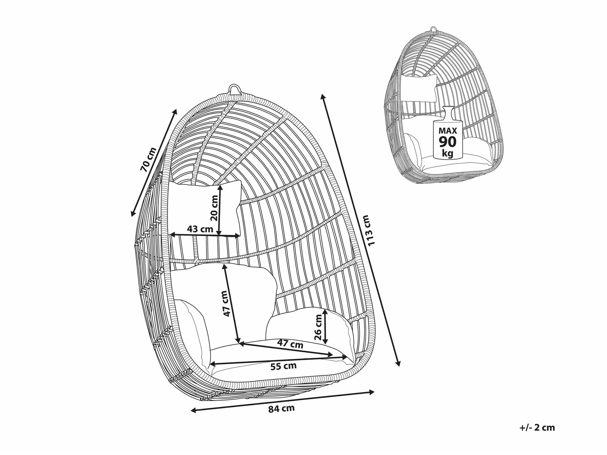 Viseća stolica Berwyn 1849 (Svijetlo smeđa)