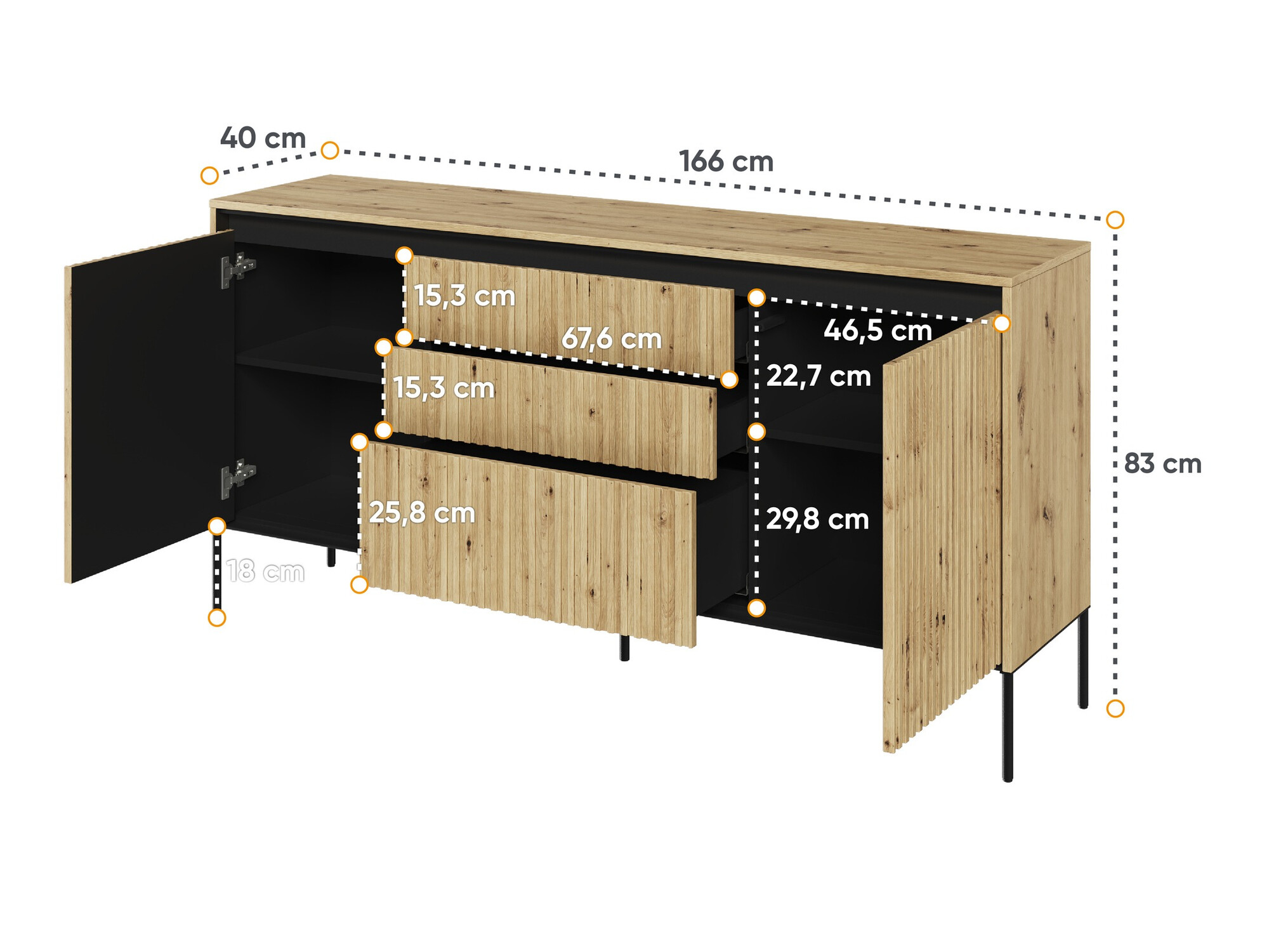 Komoda Fernolu 100 (Hrast Artisan + Crna)