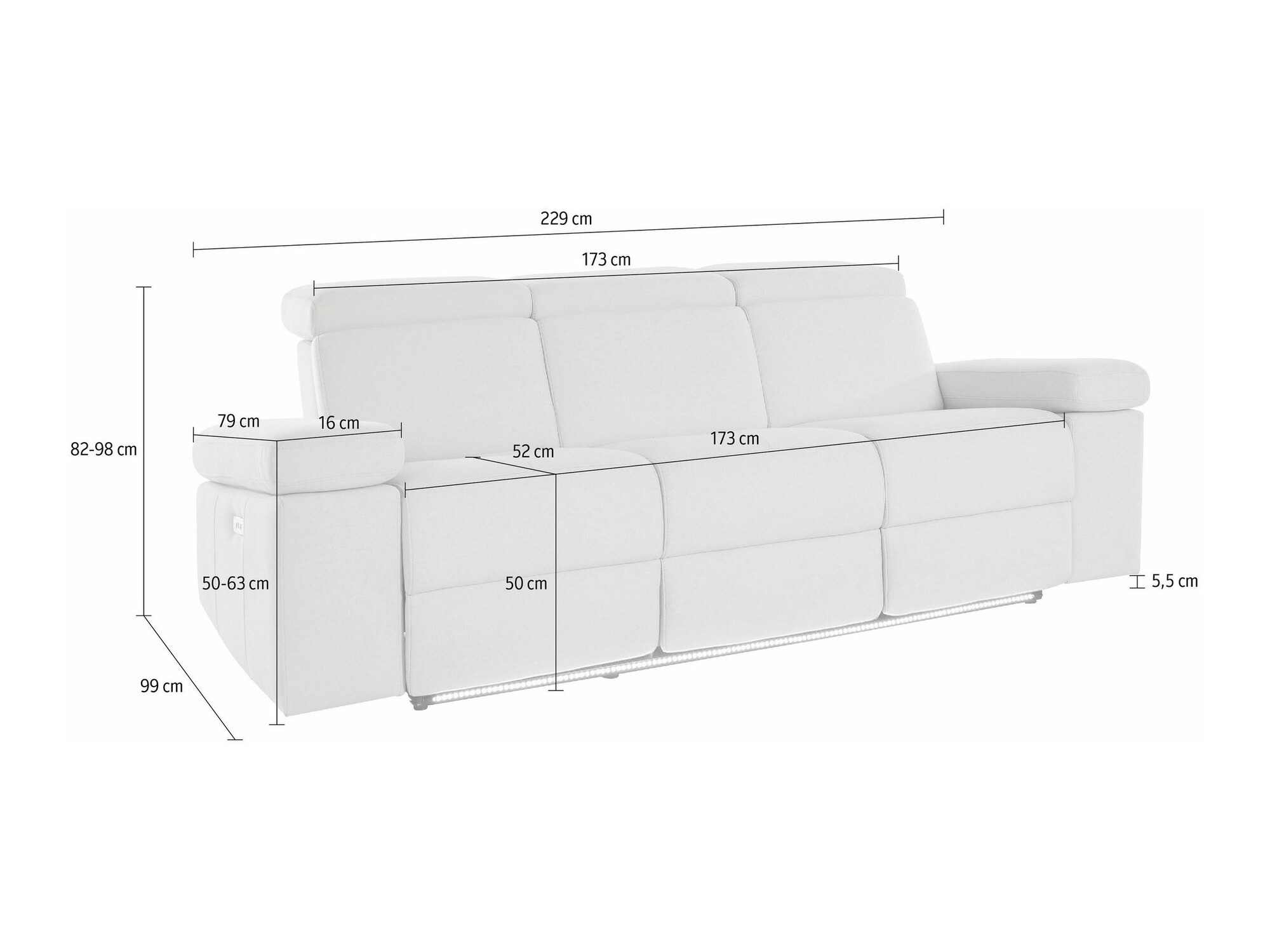 Podesivi kauč Denton 1494 (Siva)