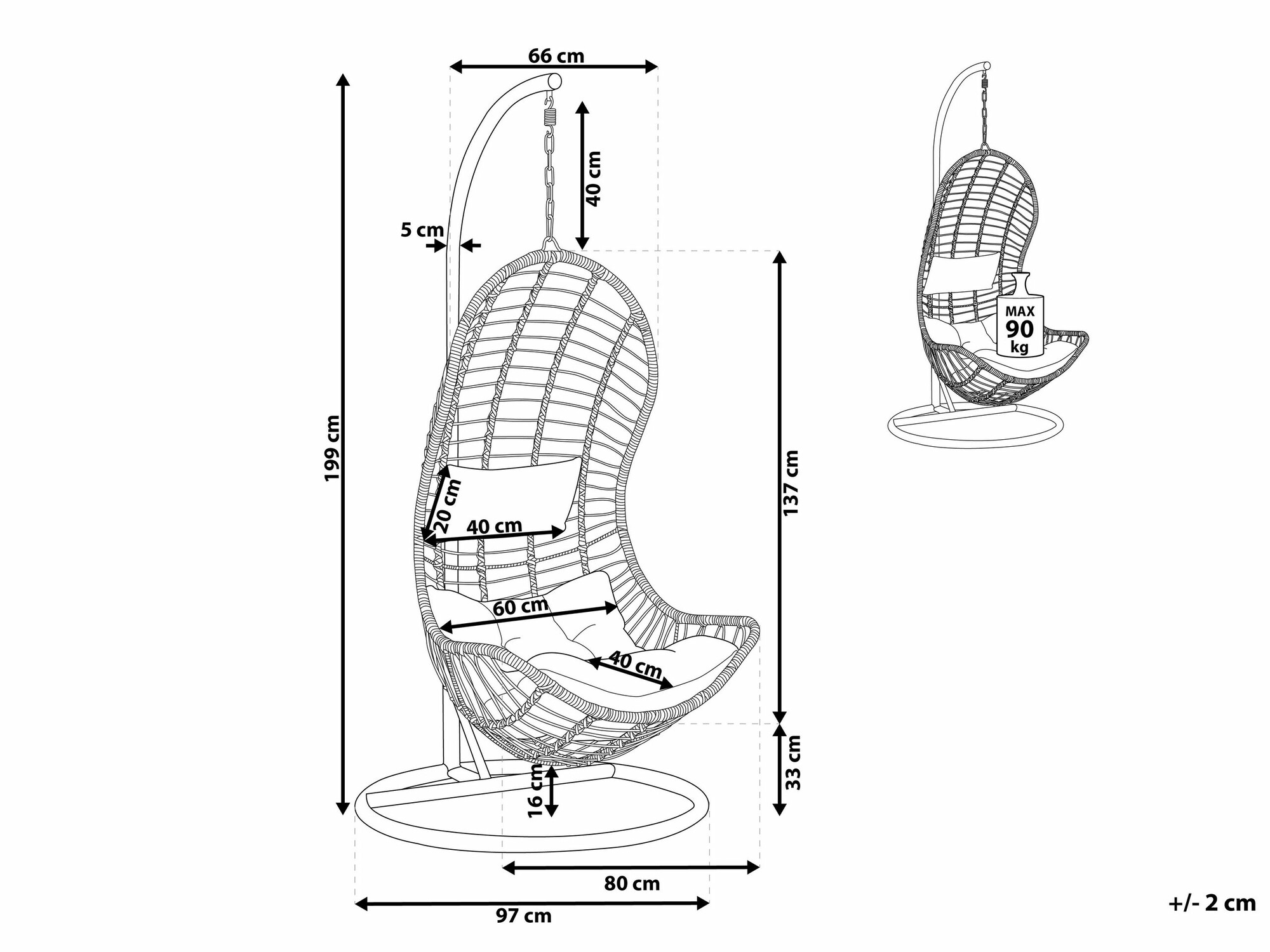 Viseća stolica Berwyn 1873 (Siva)