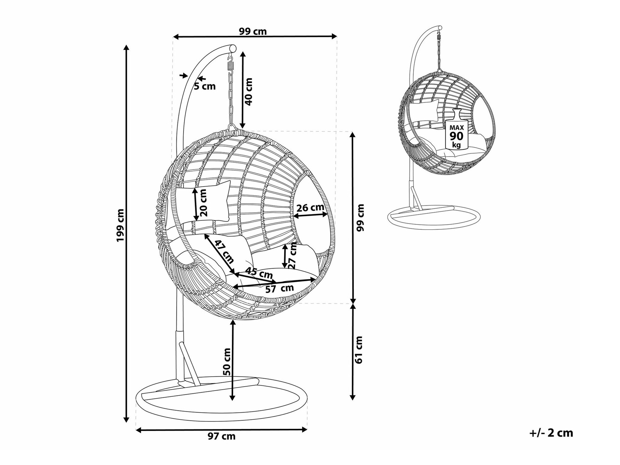 Viseća stolica Berwyn 1876 (Siva)