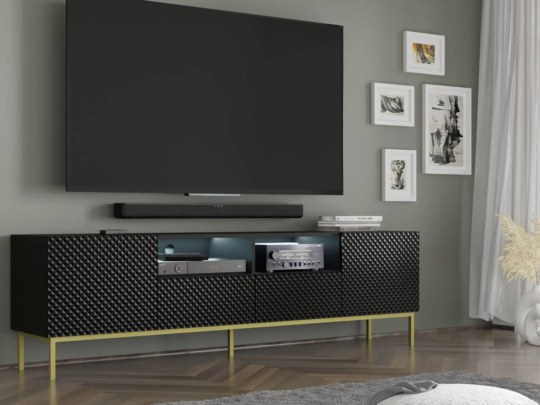 TV stol Buffalo 158 (Crna + Sjajno crna)