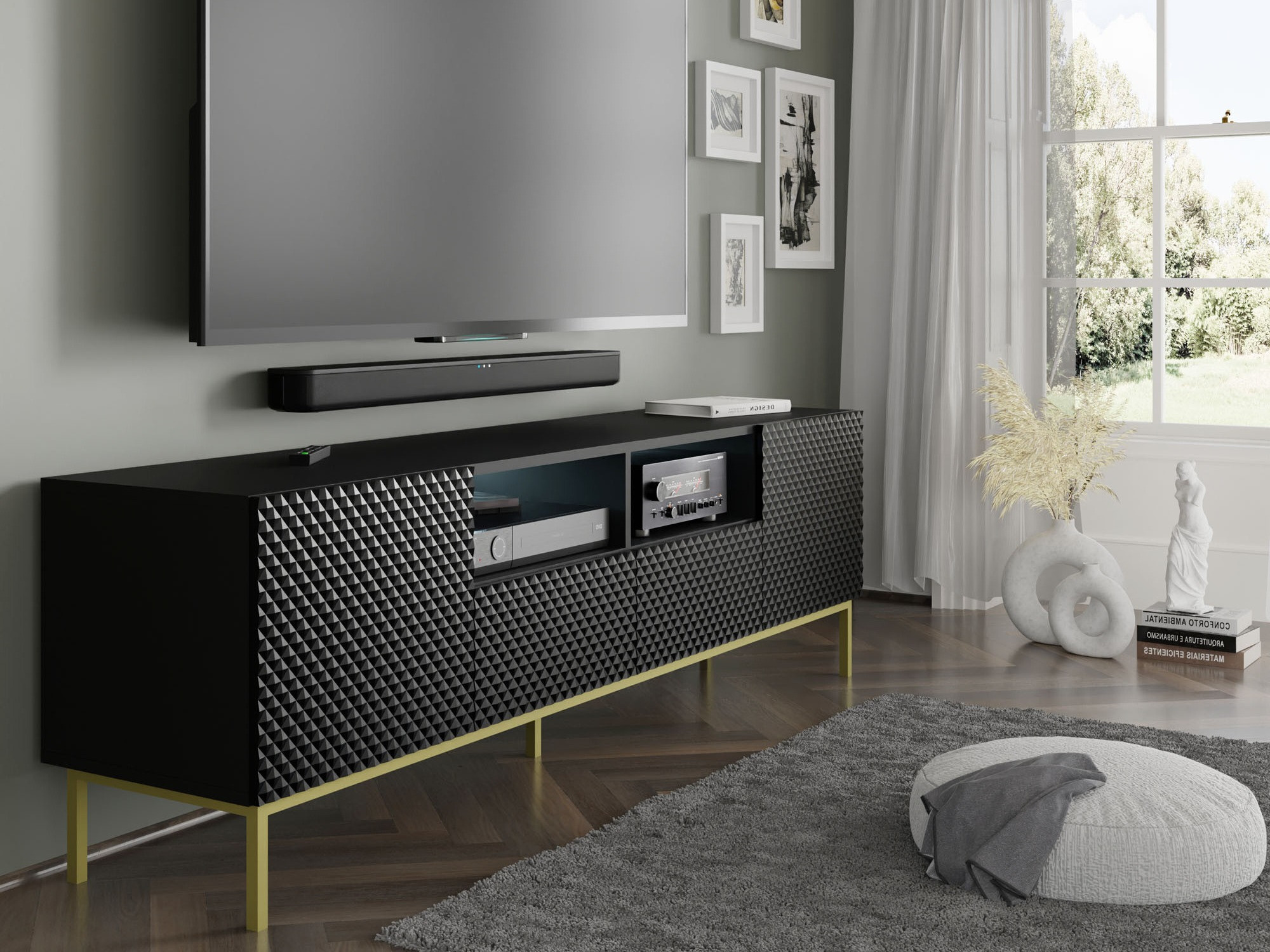 TV stol Buffalo 158 (Crna + Sjajno crna)