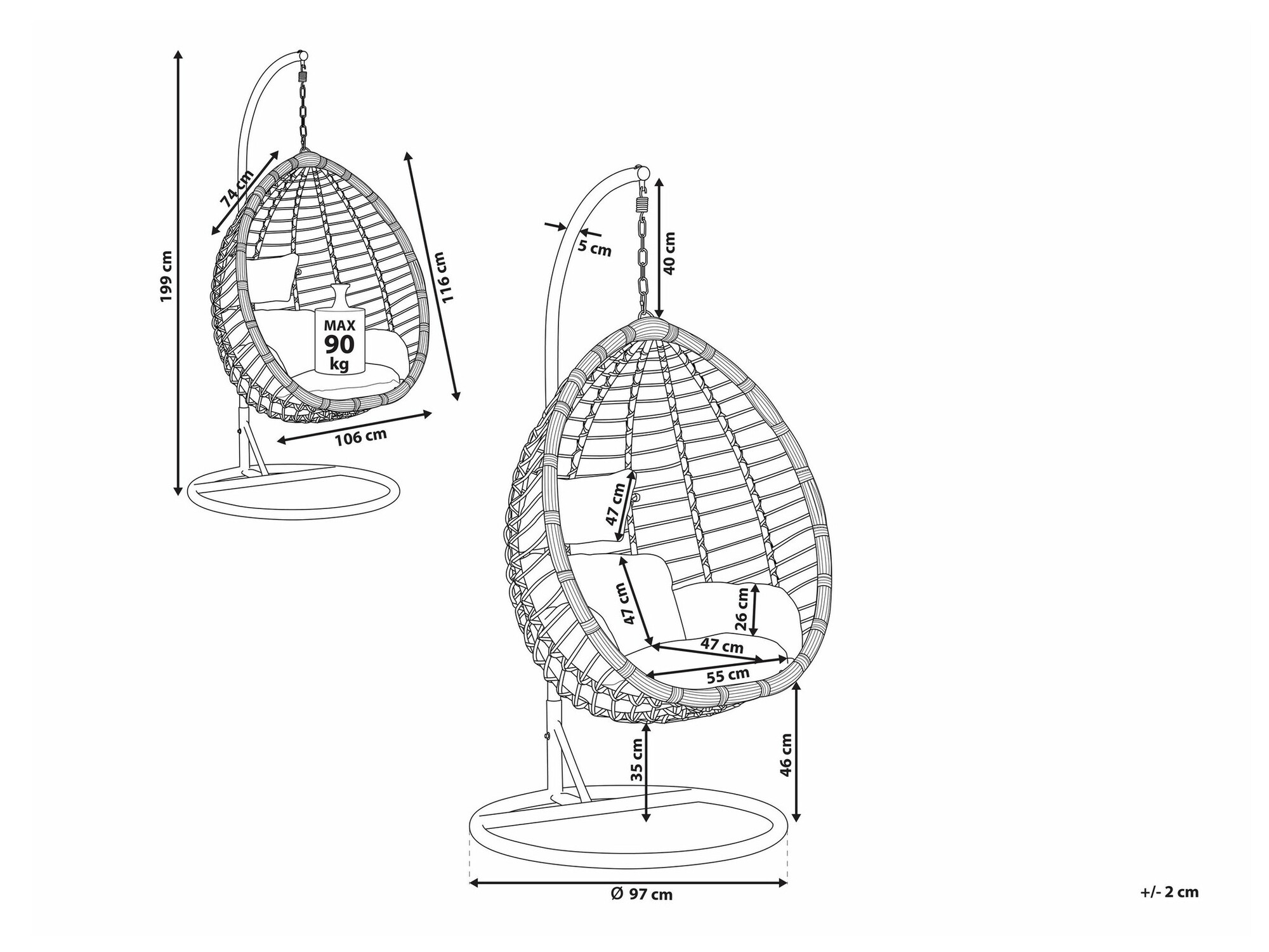 Viseća stolica Berwyn 1910 (Crna)