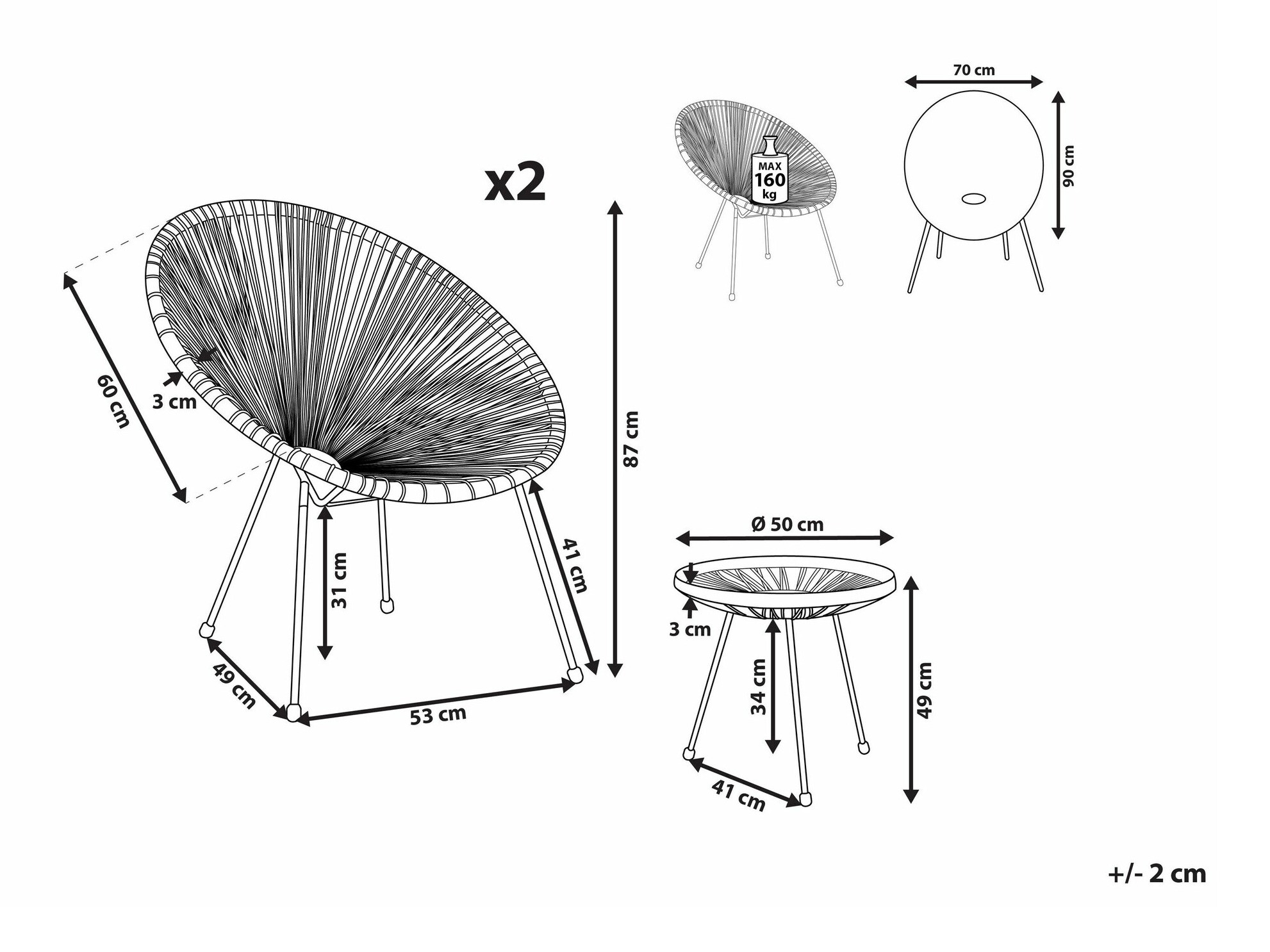 Balkonska garnitura Berwyn 1921 (Tamno siva)