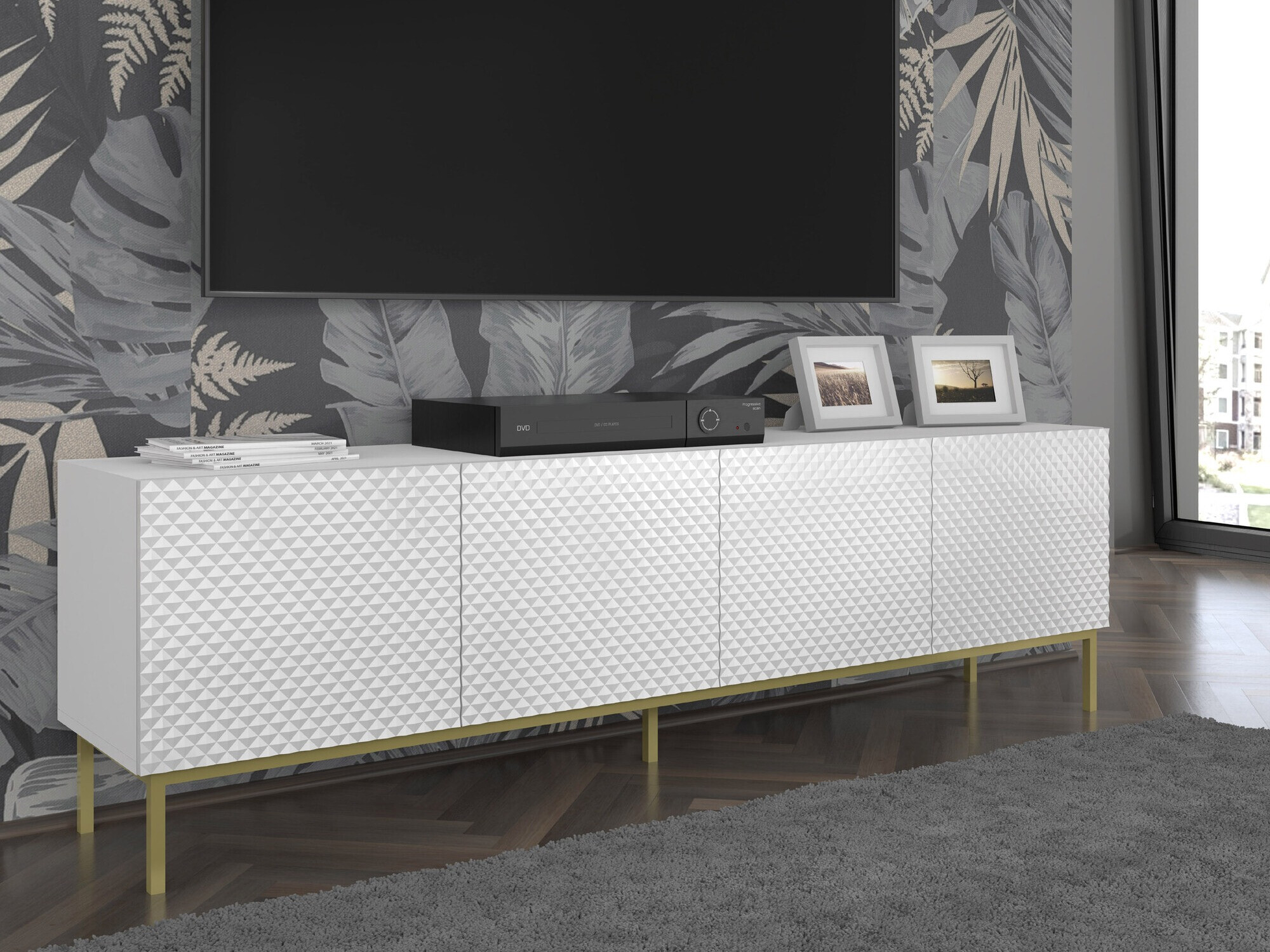 TV stol Odelomu 100 (Bijela + Sjajno bijela)