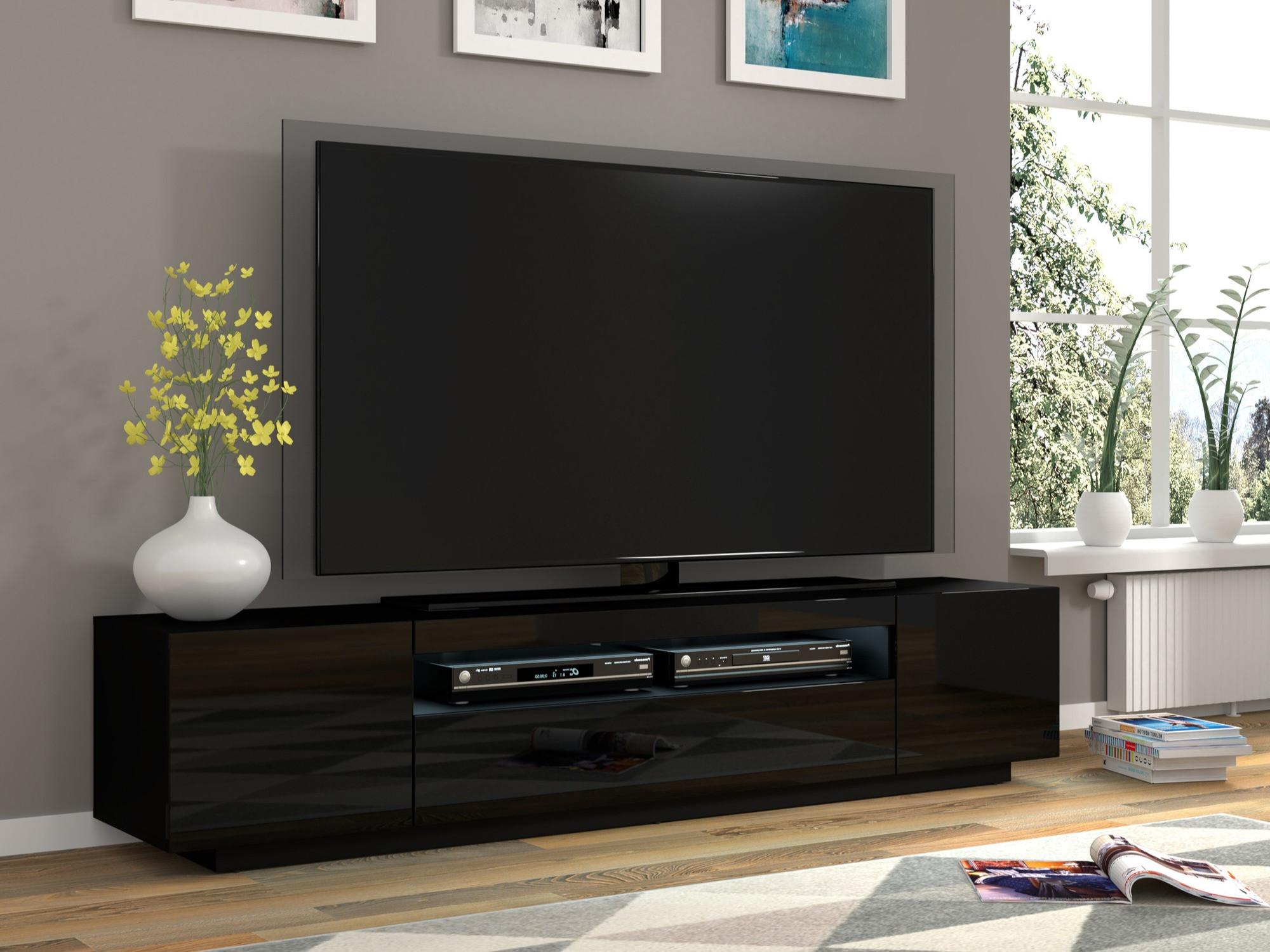 TV stol Morteo 104 (Crna + Sjajno crna)