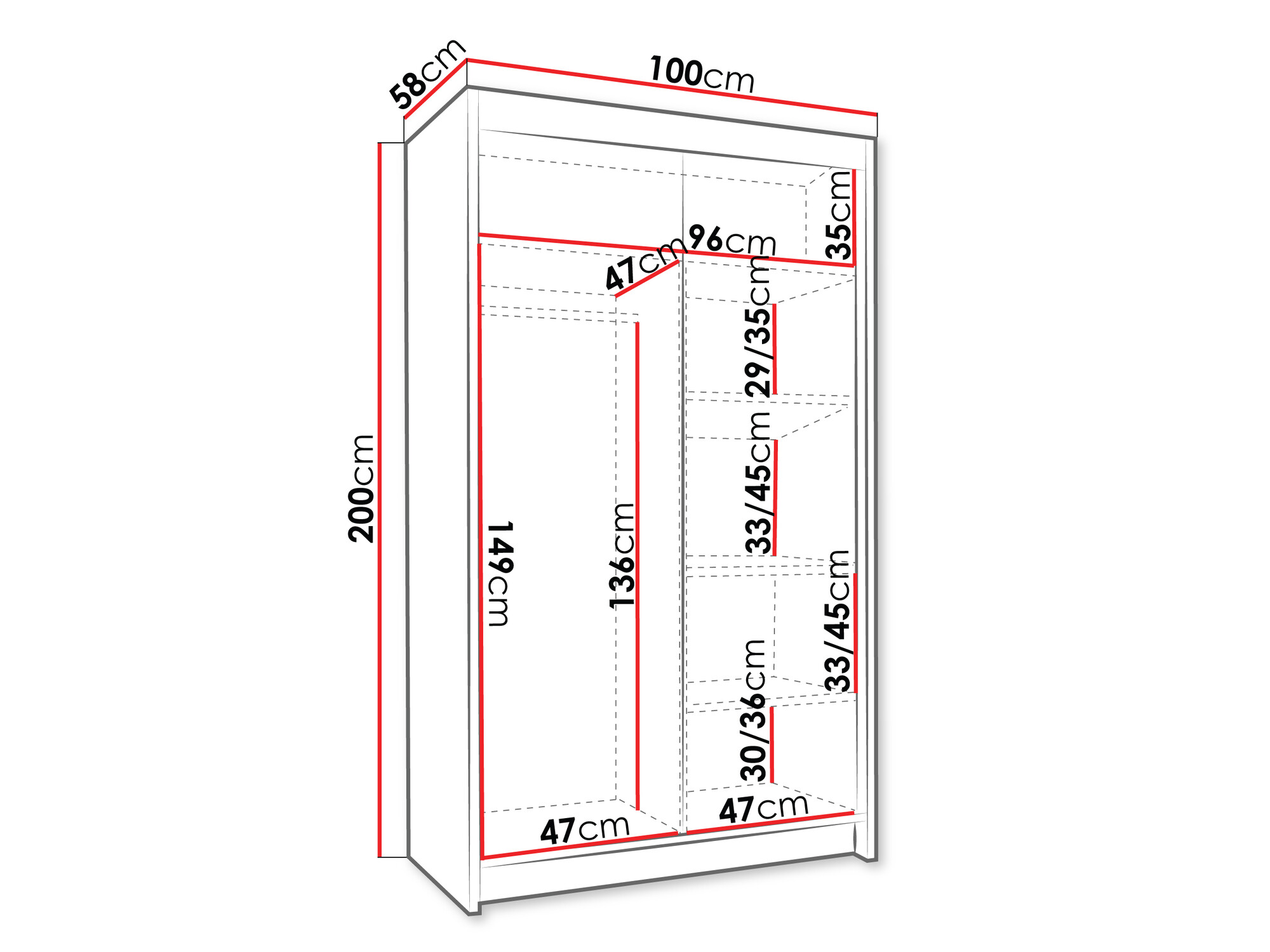 Ormar Closico 189 (Bijela + Crna)