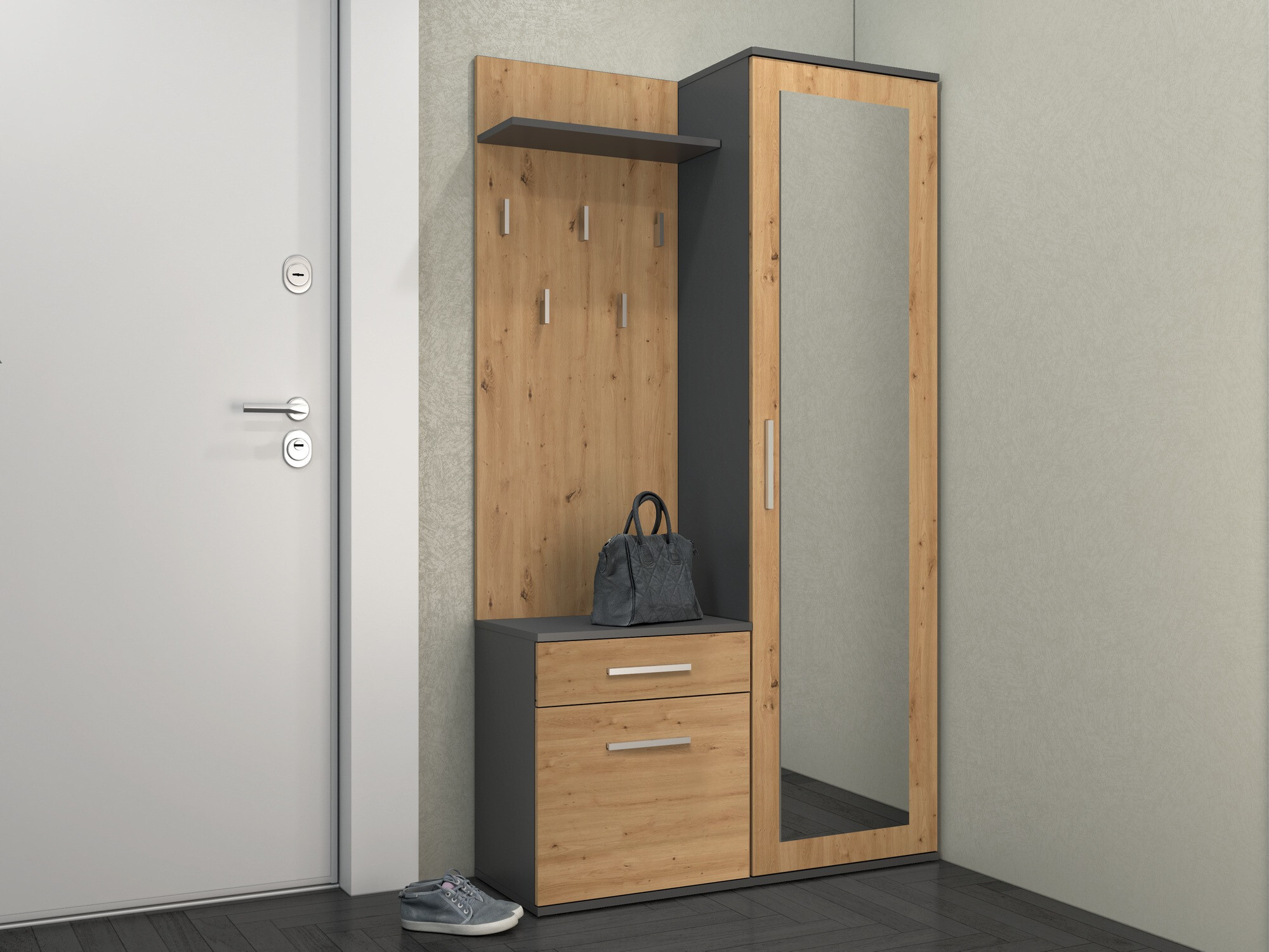 Set za hodnik Mandeville 126 (Hrast Artisan + Antracit)