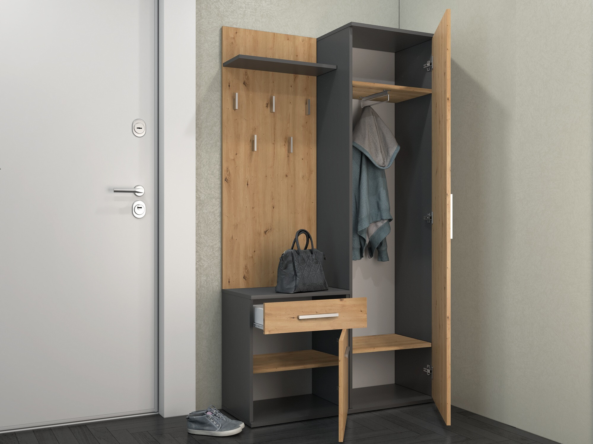 Set za hodnik Mandeville 126 (Hrast Artisan + Antracit)