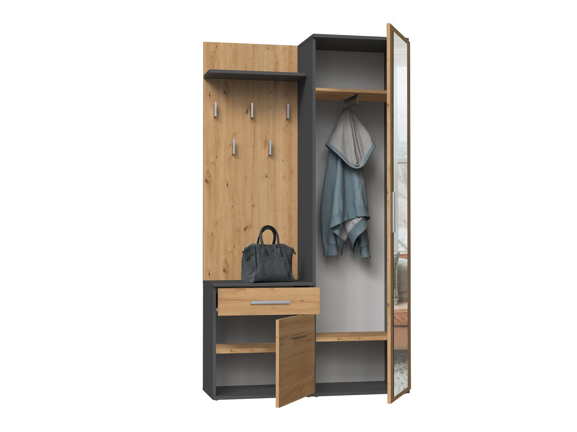 Set za hodnik Mandeville 126 (Hrast Artisan + Antracit)