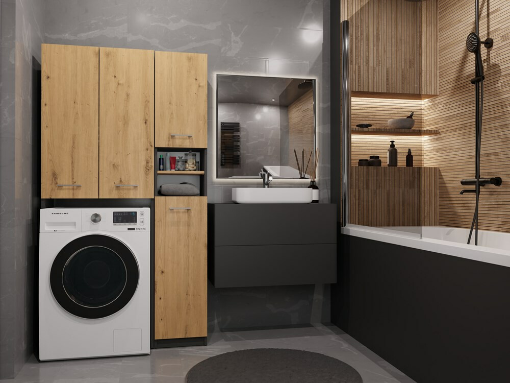 Kupaonska polica Mandeville 130 (Antracit + Hrast Artisan)