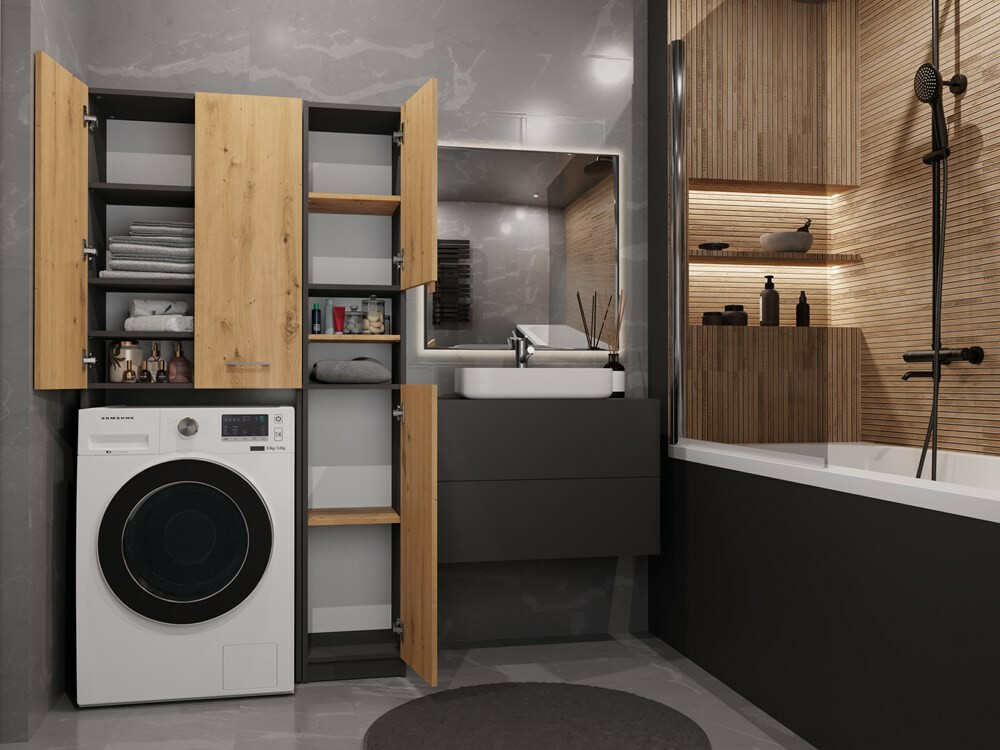 Kupaonska polica Mandeville 130 (Antracit + Hrast Artisan)