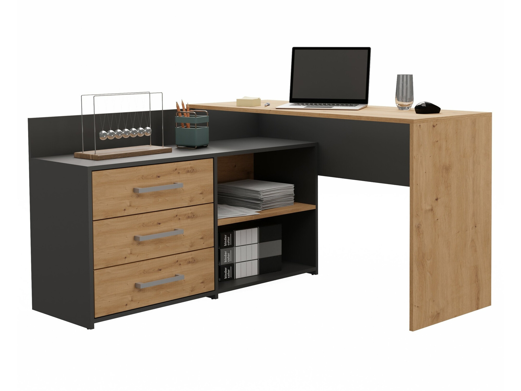 Kutni uredski stol Mandeville 131 (Antracit + Artisan hrast)