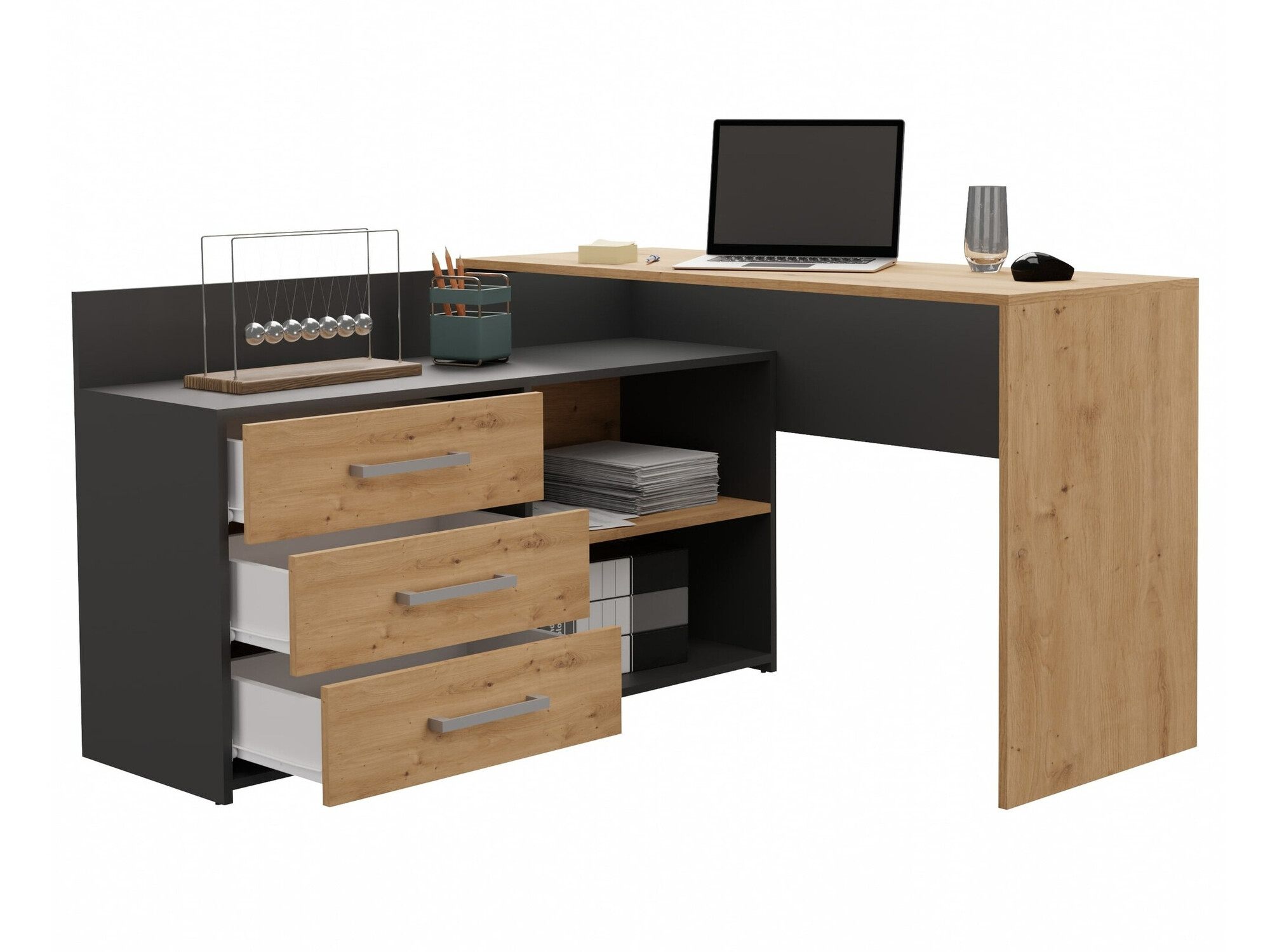 Kutni uredski stol Mandeville 131 (Antracit + Artisan hrast)