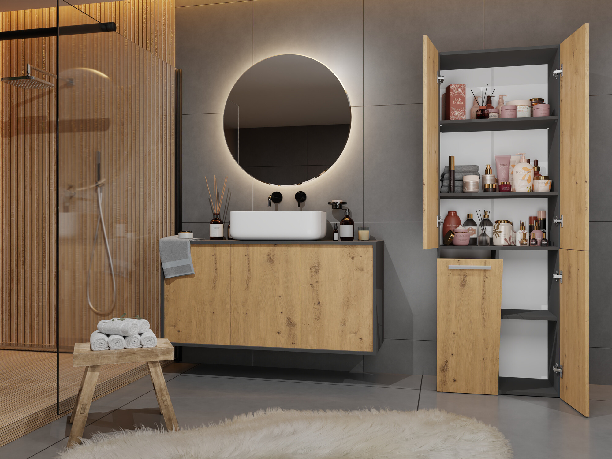 Samostojeći kupaonski ormarić Nolmaru 100 (Antracit + Hrast Artisan)