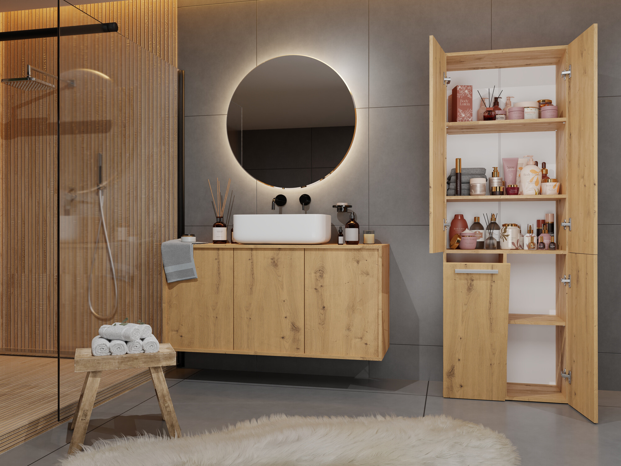 Samostojeći kupaonski ormarić Nolmaru 100 (Hrast Artisan)