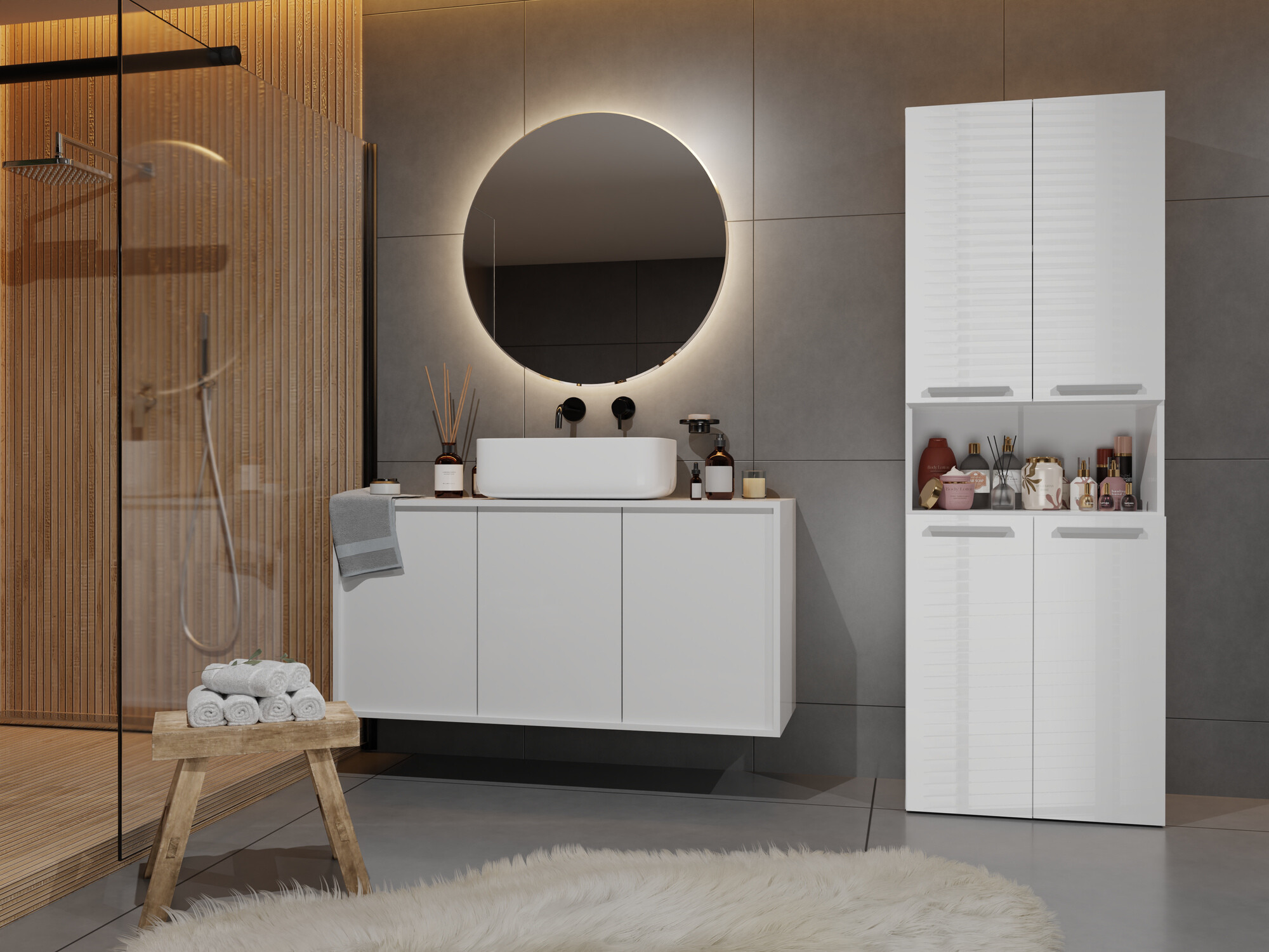 Samostojeći kupaonski ormarić Nolmaru 101 (Bijela + Sjajno bijela)