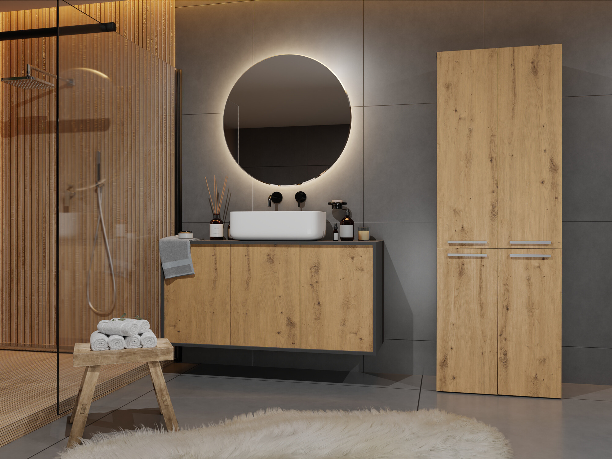 Samostojeći kupaonski ormarić Nolmaru 102 (Antracit + Hrast Artisan)