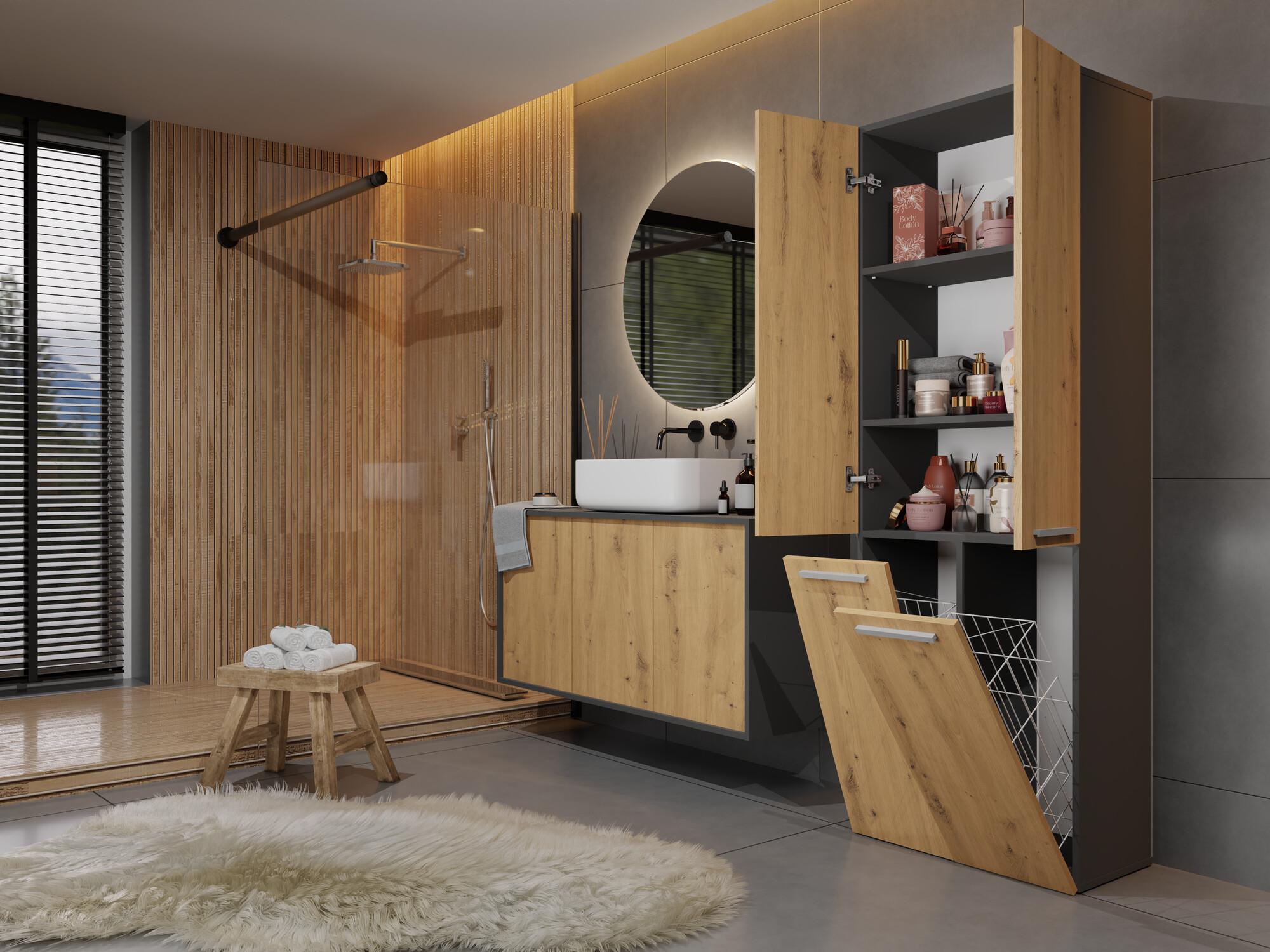 Samostojeći kupaonski ormarić Nolmaru 102 (Antracit + Hrast Artisan)