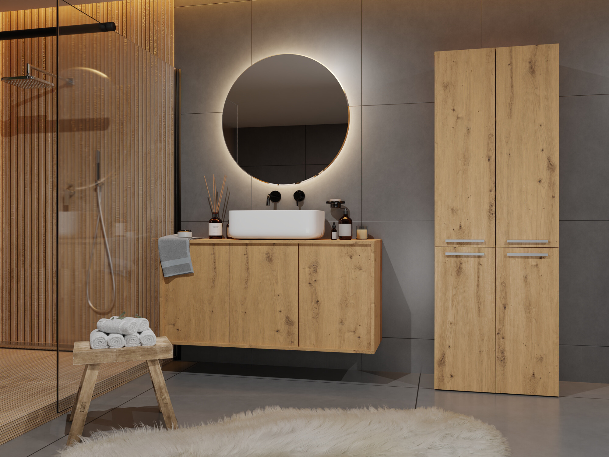 Samostojeći kupaonski ormarić Nolmaru 102 (Hrast Artisan)