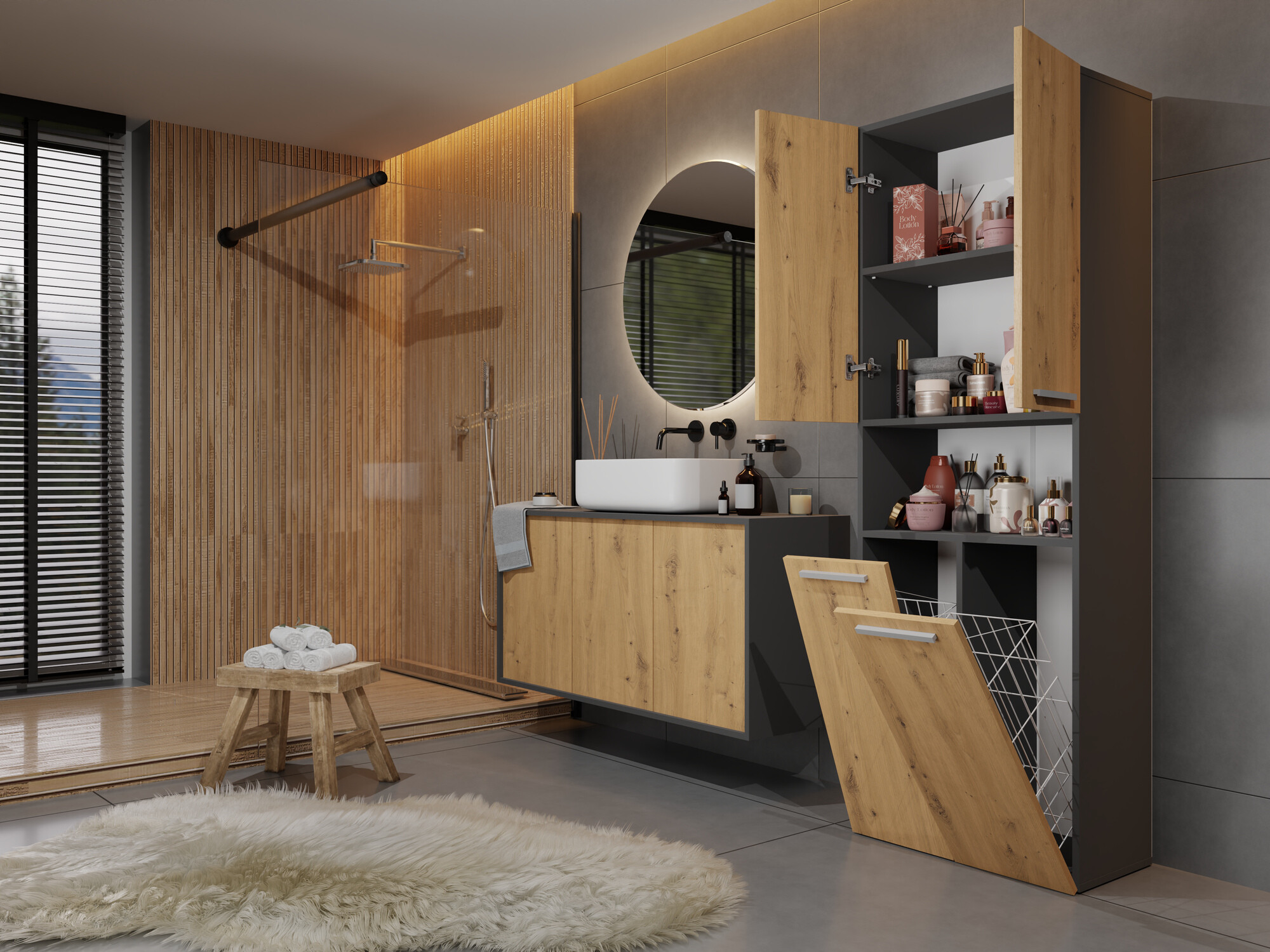 Samostojeći kupaonski ormarić Nolmaru 103 (Antracit + Hrast Artisan)